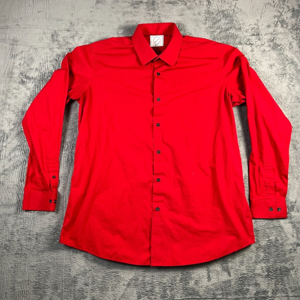 Bespoke Dress Shirt Mens 17.5 Vibrant Red Slim Fit Office Wear Business Formal